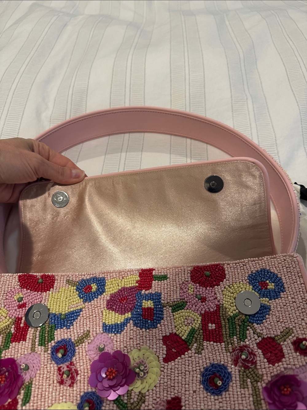 STAUD Tommy Pink Beaded Floral Shoulder Bag - Picture 2 of 9
